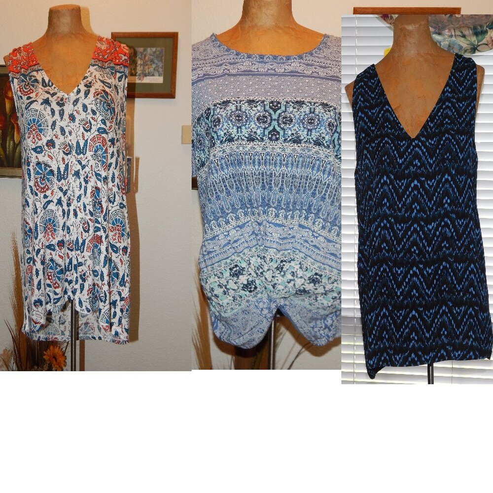 NWT $147 Tops 2 LUCKY BRAND Blue White Red & PREMISE S 6 8